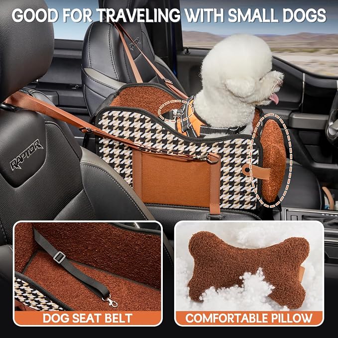 TKYZ Center Console Dog Car Seat for Small Dogs,for Car/SUV/Small Truck | Soft Pillow,Double fixation,Scratch-Resistant Fabric,Pet Booster with Safety Belt,Puppy Car Seat for Small Dogs 0-11 lbs