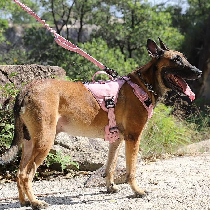ICEFANG Quick-Moving Tactical Dog Harness for Medium Dogs,No Pull Dog Vest | Control Handle,Reflective,Full Metal Buckles,Adjustable,Hook-and-Loop Panel,Soft Padded,Pink,Medium