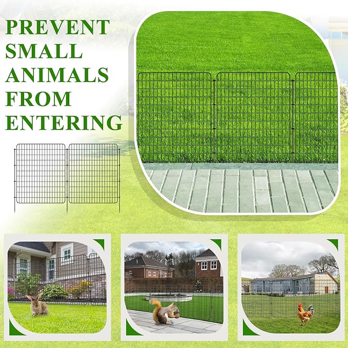 Garden Fencing Animal Barrier 5 Pannels, 36 in(H) X 12.5 ft(L) No Dig Dog Tall Fence Outdoor for Yard Rustproof Garden Metal Wire Border Patio Rabbit Ground Stakes