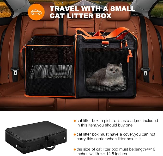 pidipiti 20 x 14 x 14 inches Expandable pet Carrier for 1 Large cat Under 25 lbs,2 Medium Cats 20 lbs+,cat Crate/Bag for Short Trip/Long Distance car Travel