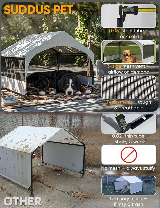 Dog House Outdoor, Extra Large Dog Tent Outside, Dog Shade Shelter with Three-Sided Breathable Mesh Windows, Sun Rain Cover for Pet, Dogs 48" D x 48" W x 39" H