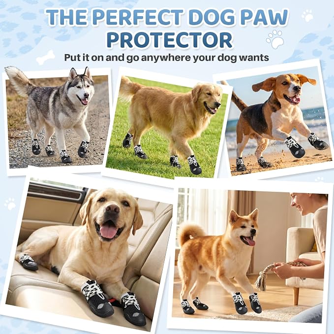 SlowTon Dog Shoes for Large Small Medium Dogs - Breathable Dog Boots for Summer Hot Pavement, Paw Protector for Outdoor Walking Winter Snow, Anti-Slip Rubber Dog Booties for Hardwood Floor (LP B, 8)