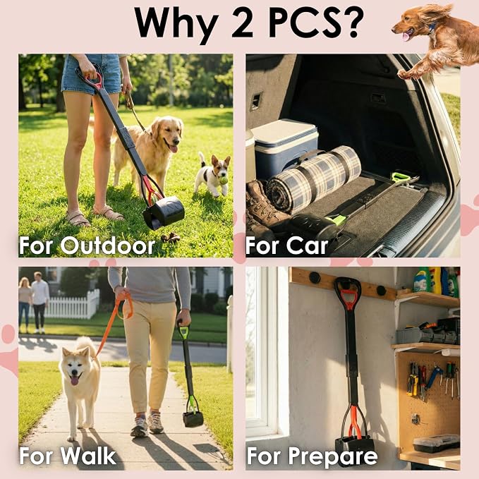 33" Pooper Scooper 2 Pack, XL Tall Handle No Touch Dog Pooper Scooper for Large Small Dogs, Durable Spring & Lightweight, Large Pooper Scooper for Dogs Heavy Duty, Portable Dog Poop Pick Up Tool