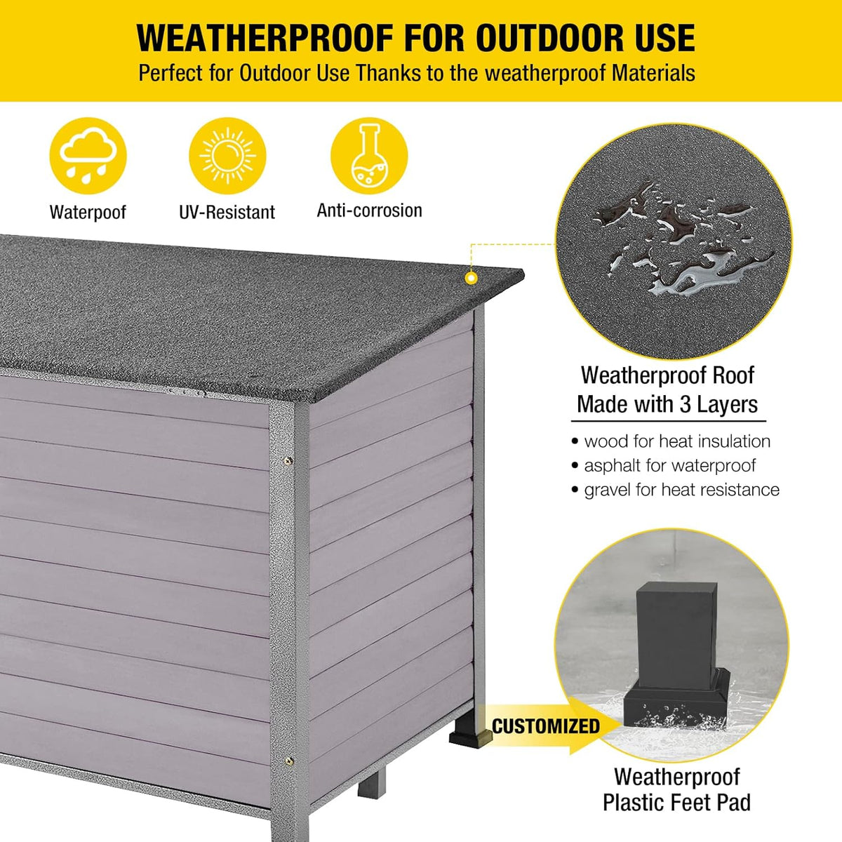Aivituvin Large Dog House Outdoor Indoor Weatherproof Dog House for Small & Medium & Large Dogs with Unique All-Around Iron Frame＆Raised Feet（Grey）