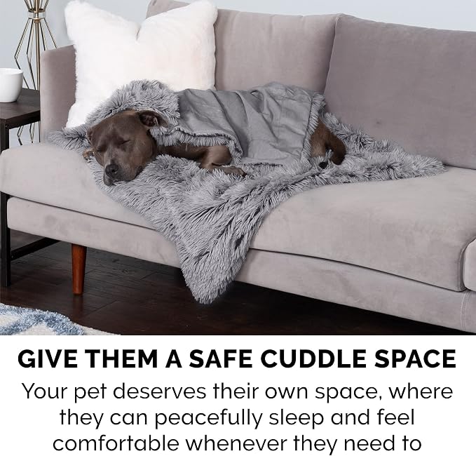 Furhaven Waterproof Throw Blanket for Dogs & Indoor Cats, Reversible Protective Pet Blanket, Small, Long Faux Fur & Velvet, Gray