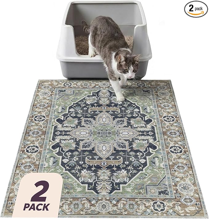Lovewag Cat Litter Mat, Litter Box Mat, Sage Forest, 36x48, 2 Pack | Washable litter mat cover, kitty litter mat & cat mat for litter box, litter trapping mat, prevents tracking, multi-cat