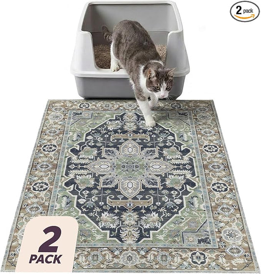 Lovewag Cat Litter Mat, Litter Box Mat, Sage Forest, 36x48, 2 Pack | Washable litter mat cover, kitty litter mat & cat mat for litter box, litter trapping mat, prevents tracking, multi-cat