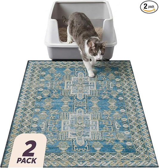 Lovewag Cat Litter Mat, Litter Box Mat, Blue Mesa, 28x41, 2 Pack | Washable litter mat cover, kitty litter mat & cat mat for litter box, litter trapping mat, prevents tracking, multi-cat