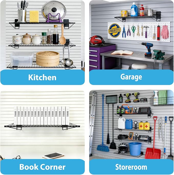 Slat Wall Shelves Accessories - 24 Inch Slatwall Wire Shelf Heavy Duty Storage Garage Shelving Wall Mounted (2 Pack)