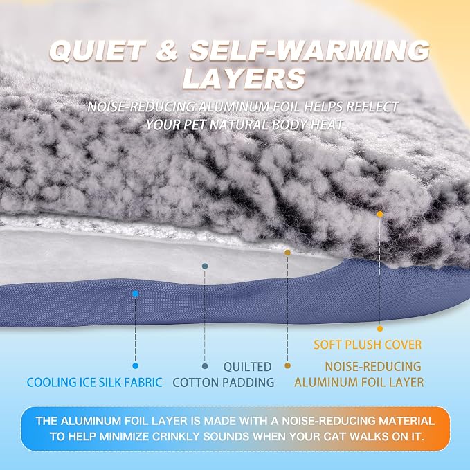 Self Warming Cat Bed, Reversible Warming Cooling Cat Bed, Winter Warm Cats Pad & Summer Cooling Cats Mat, Soft Pet Mat for Kitty & Small Dogs, Perfect for Crates, Beds, Sofas, Dark Blue, 24"x36"