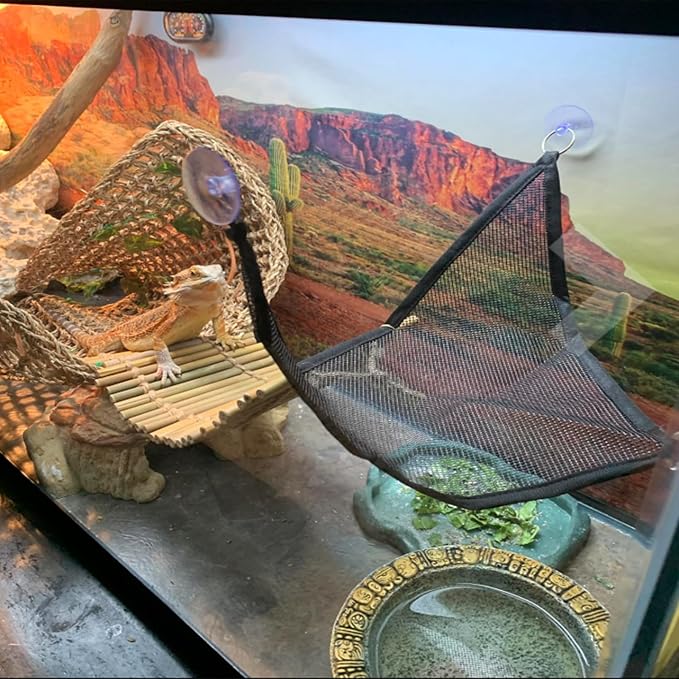 kathson Bearded Dragon Hammock Lounger Reptile Breathable Mesh Hammocks Hanging Vines Plants Tank Accessories Habitat Decor for Lizard Gecko Snake Chameleon Iguana Amphibians(3 PCS)