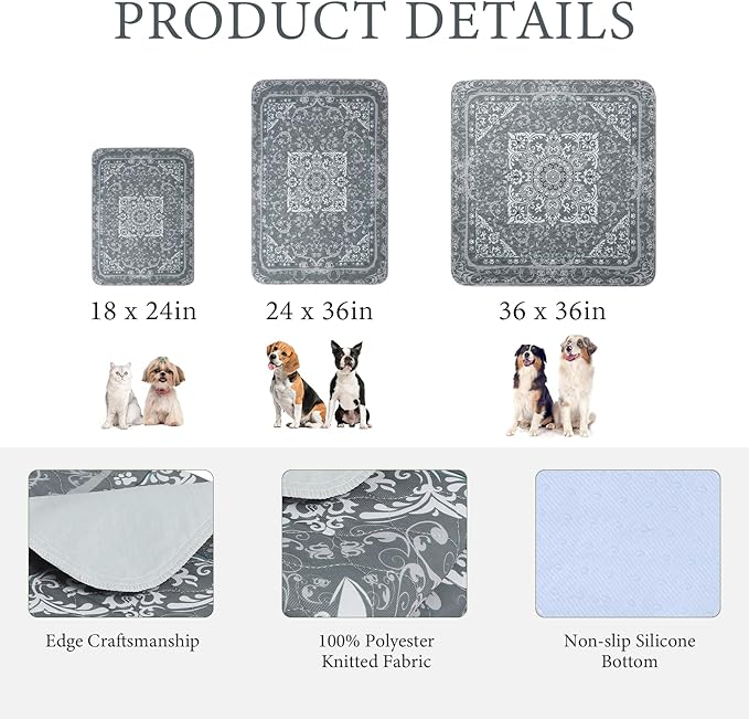 Homimp Washable Pee Pads for Dogs,4 Pack Reusable Puppy Pads,Absorbent and Leakproof Dog Pee Pads,Non Slip Puppy Training Pads,Pet Mat for Floor,Crate,Couch,Whelping,Grey 24"x36"