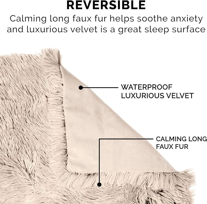 Furhaven Waterproof Throw Blanket for Dogs & Indoor Cats, Reversible Protective Pet Blanket, Small, Long Faux Fur & Velvet, Taupe