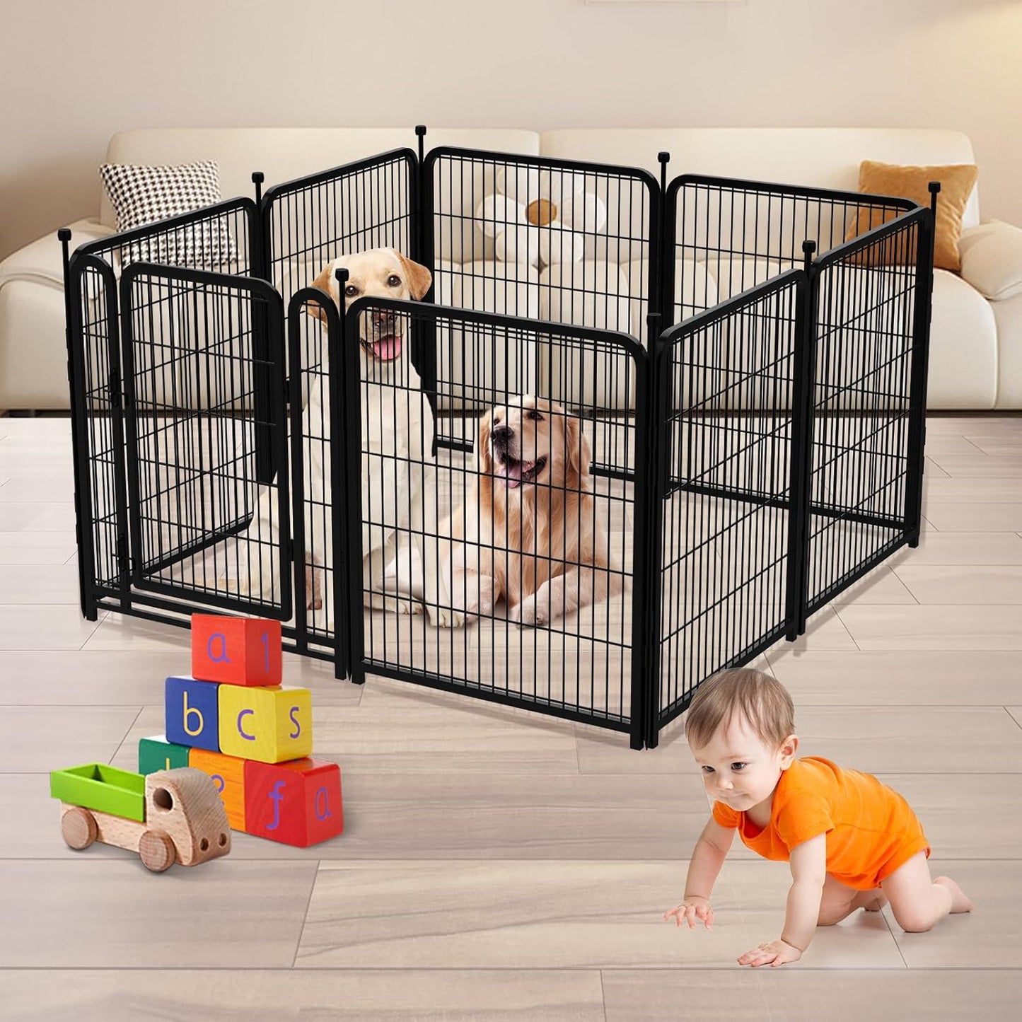 Garden Fencing 36 Inch High, 4 Panels Total 8.9 Ft(L) Dog Fencing Outdoor for Yard, 4 One-Sided Plate, No Door, Anti Dig Fence Barrier, Dog Pen, Rabbit Fence, Garden Fences and Borders