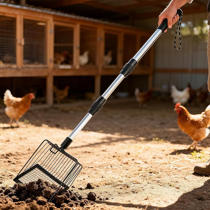 Metal Cat Litter Scoop with Extendable Long Handle, No Bending Back | Heavy Duty Stainless Steel Cat Pooper Scooper Large Durable Non-Stick Deep Shovel Kitty Litter Scoop Detachable Long Handle