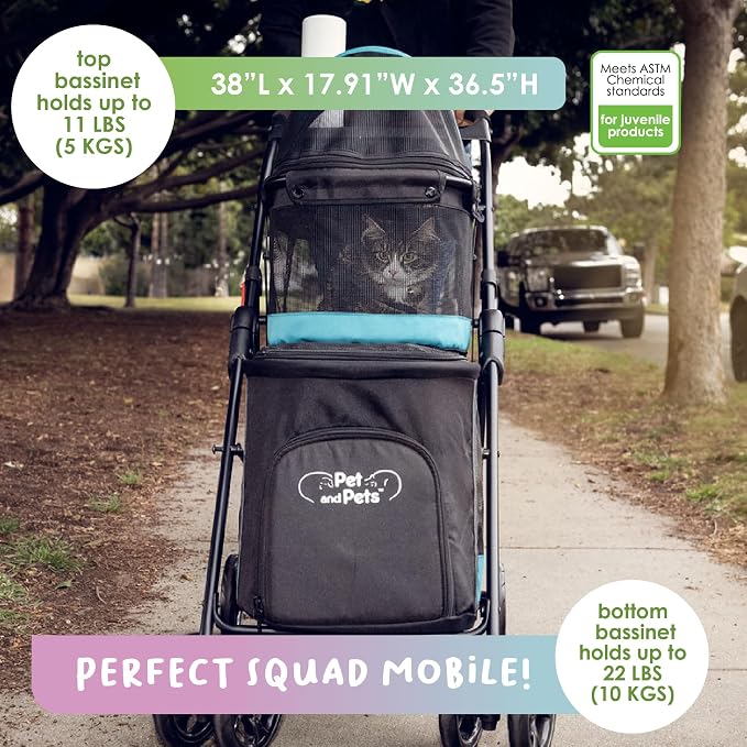 PETIQUE Pet & Pets Double Decker Pet Stroller, 11.53 Pound, Teal