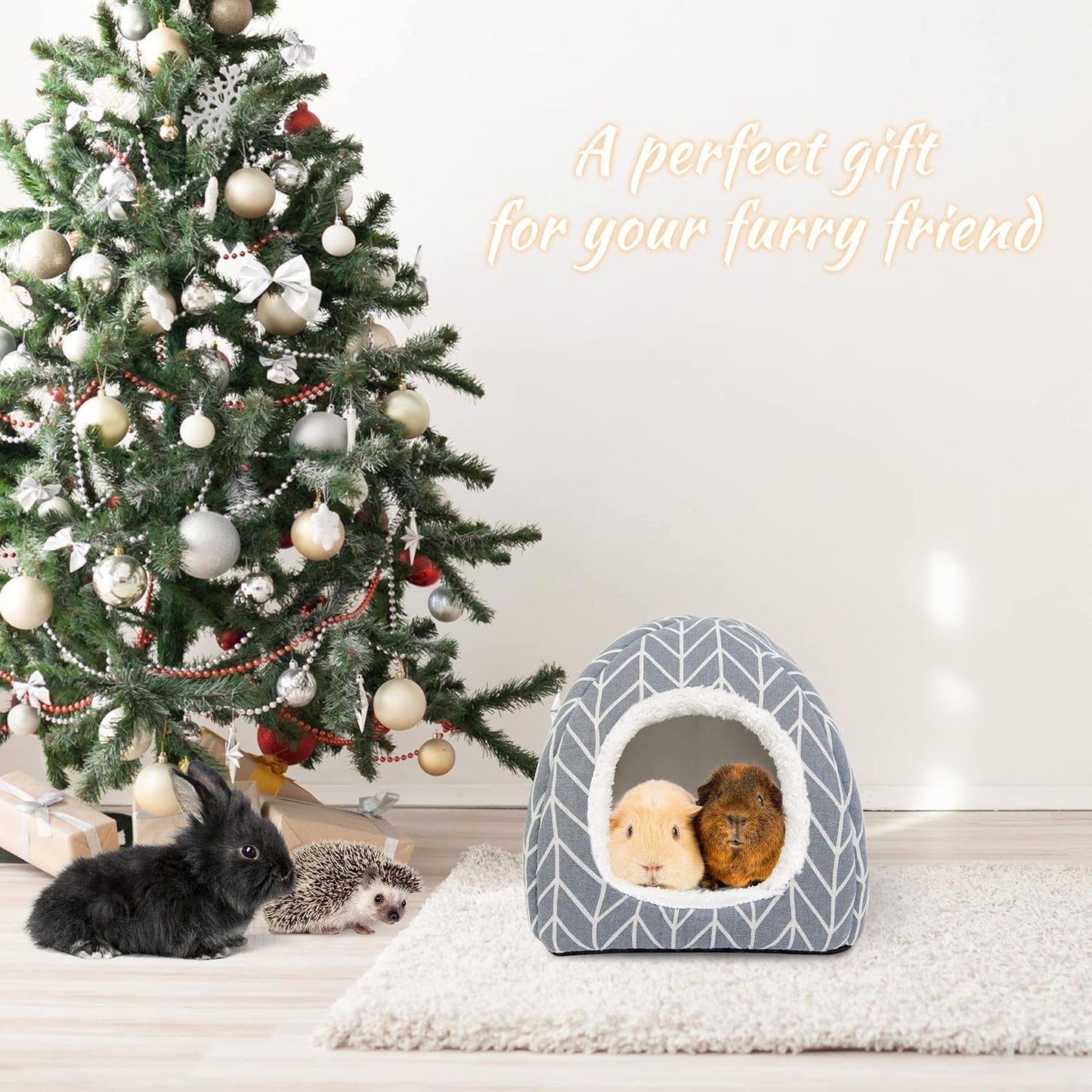 Guinea Pig Hideout Bed Rabbit House Cave Accessories Cozy Hide-Out for Bunny Hedgehog Ferret Chinchilla&Other Small Animals (Grey)