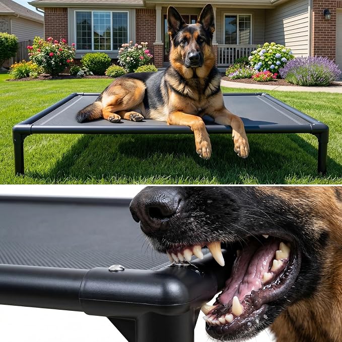 Elevated Dog Bed Waterproof Outdoor, Portable Raised Dog Bed, Dog Bed Off the Floor, Chew-Proof Dog Bed Easy Clean Indoor or Outdoor Use，XX-Large, 56 * 37.5 * 9in, Grey