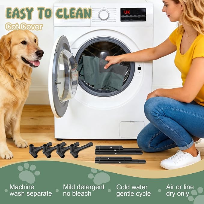 Elevated Dog Bed for Large Dogs - Outdoor Cooling Cot with Washable Breathable Mesh, Portable Raised Pet Bed with Non-Slip Feet & Waterproof Teslin, Heavy Duty & for Camping