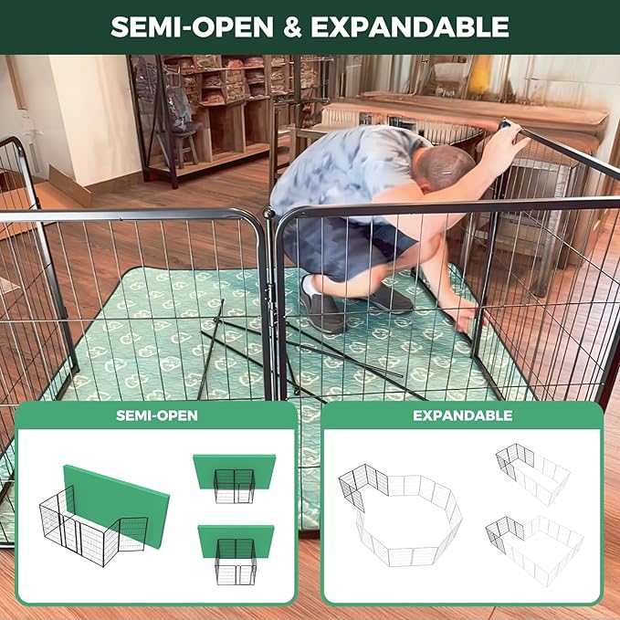 FXW Homeplus Unleashed Indoor Dog Playpen - Stress-Free and Safe Play, Heavy Duty 45 Inch 32 Panels Dog Pen for Large Dogs, Black│Patented