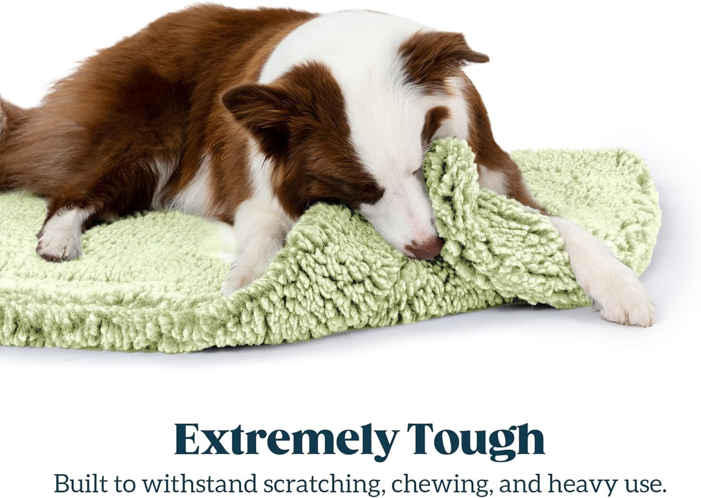 Stoutwool Indestructible Dog Bed - Fluffy Chew Proof Dog Crate Pad - Tough Kennel Pad for Aggressive Chewers - Washable, Ideal for Jumbo Breeds & Fits 54-Inch Crate - 53"x35", Gleam