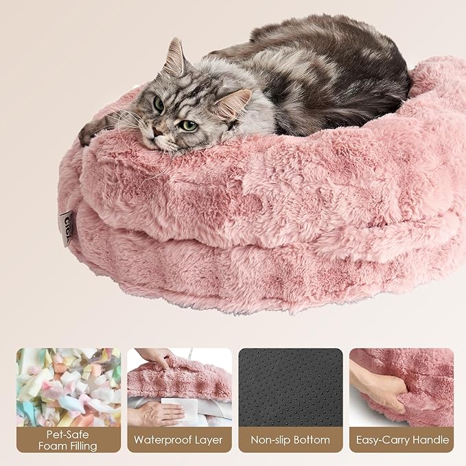 EHEYCIGA Soft Cat Couch Bed for Indoor Cats, Fluffy Small Dog Bed with Removable Washable Cover, Bolster Pet Sofa, Waterproof and Non-Slip, 23" x 23"x 7", Pink