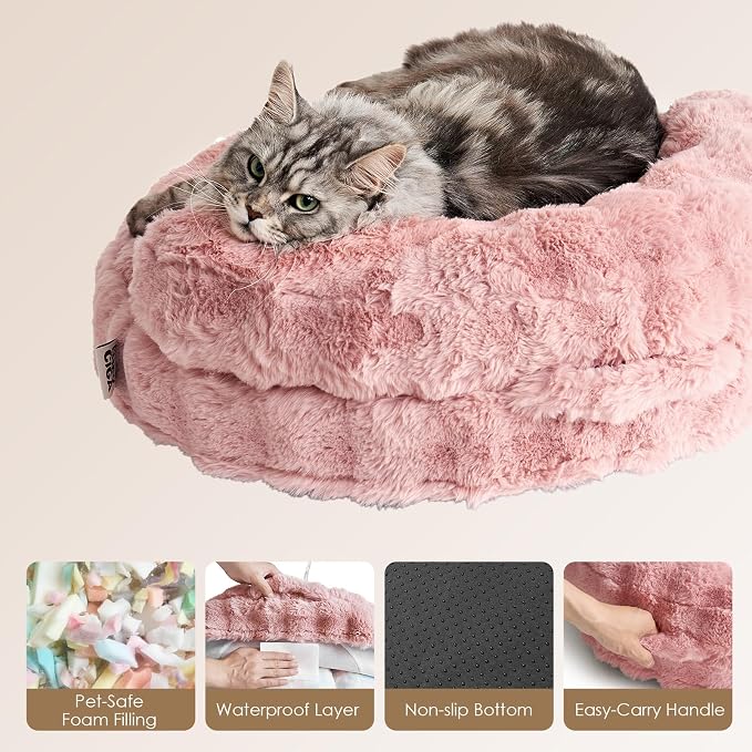 EHEYCIGA Soft Dog Couch Bed for Large Dog, Fluffy Medium Dog Bed with Removable Washable Cover, Bolster Pet Sofa, Waterproof and Non-Slip, 36" x 36"x 9", Pink
