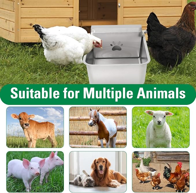 6 Gallons Automatic Animal Water Dispenser X-Large Stainless Steel | Outdoor Waterer Bowl, For Dogs & Chicken, Auto Fill Livestock Water Trough, With 2m Hose, 13.6"x17"x9"