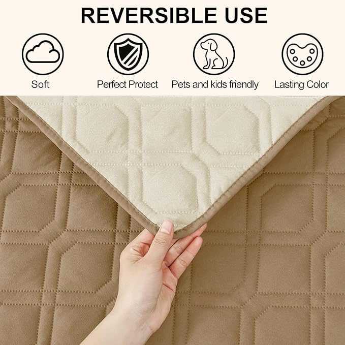 Smiry Reversible Waterproof Couch Covers for Sofa, Washable Dogs Pet Couch Covers for 3 Cushion Sofa Pet Friendly, Water Resistant Furniture Protector Slipcover, Geometric (82"x82", Camel/Beige)