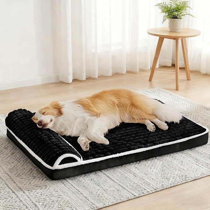 Orthopedic Large Dog Bed Pillow Pet Sofa Bed 36''X24'' Black | Egg-Crate Foam Pet Couch Large Sized Dog, Waterproof Removable Washable Cover,Furry Puppy Crate Mat With Nonskid Bottom
