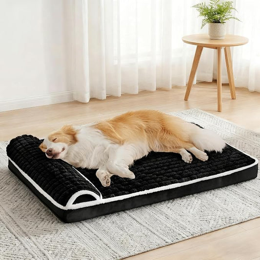 Orthopedic Medium Dog Bed Pillow Pet Sofa Bed 30''X20'' Black | Egg-Crate Foam Pet Couch Medium Size Dog, Waterproof Removable Washable Cover,Furry Puppy Crate Mat With Nonskid Bottom