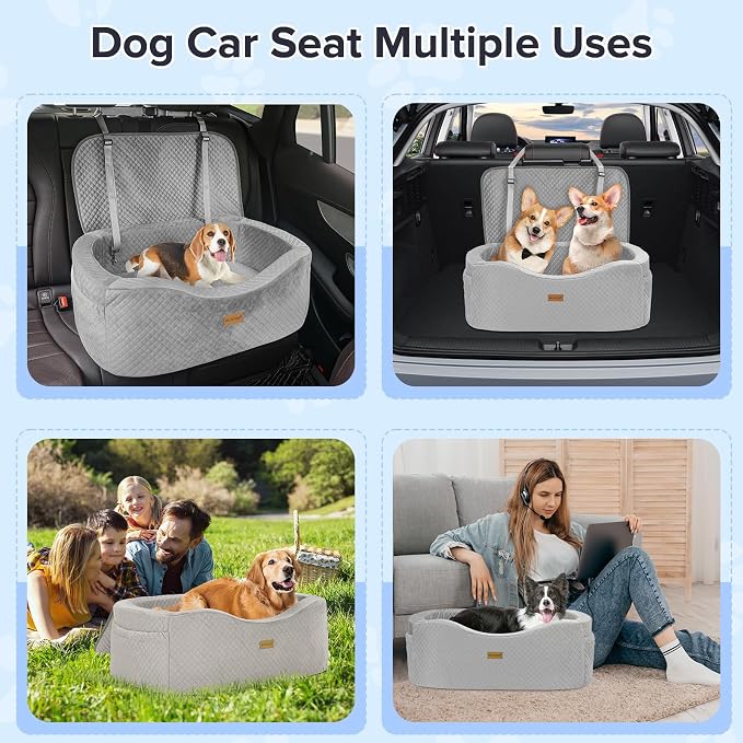 BLVRYVIO Large Dog Car Seat for Medium Sized Dogs Under 55lbs or 2 Smalls | Pet Booster Dog Seat for Car with 4" Memory Foam for Back Seat, Triple Safety Belts, Storage Pockets, Washable, Black