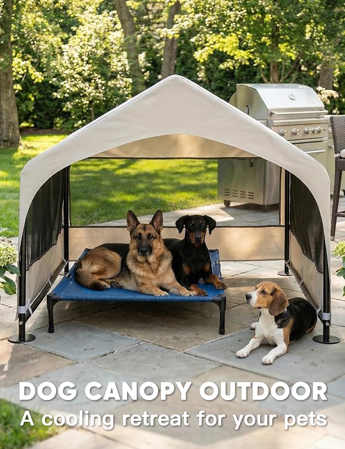 Dog House Outdoor, Extra Large Dog Tent Outside, Dog Shade Shelter with Three-Sided Breathable Mesh Windows, Sun Rain Cover for Pet, Dogs 48" D x 48" W x 39" H