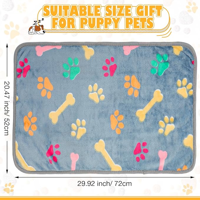 Chumia 18 Pcs Fleece Pet Blanket Soft Warm Sleep Mat Fluffy Cute Puppy Supplies Paw Bone Star Elephant Dot Heart Print Design Bed Blankets for Dog Cat Kitten Animals(30 x 20 Inch,Cute)