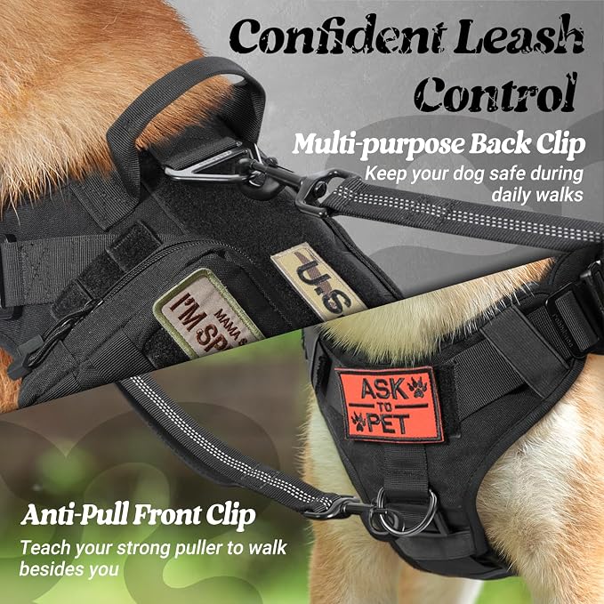 rabbitgoo Tactical Dog Harness for Medium, Heavy Duty Military No Pull Vest | Sturdy Metal Buckles, 5 Adjustments, Molle System, Powerful Pullers for Training, Hunting, Outdoor, Black, Medium