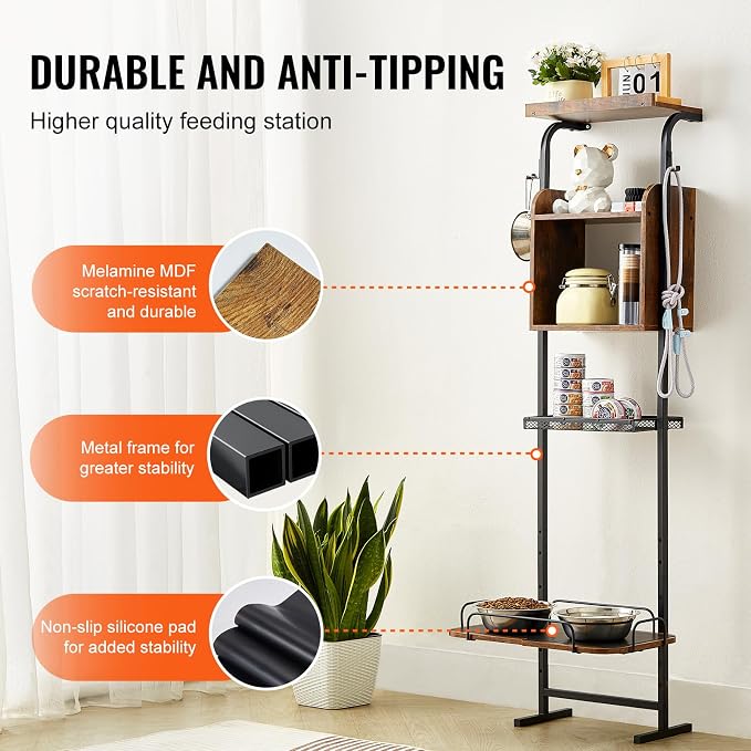 VEVOR Elevated Dog Bowls with 7 Adjustable Height, Dog Feeding Station with Storage, Raised Dog Bowl Stand, Lifted Dog Bowl Holder Cabinet Shelf with Pet Food Toy Organizer for Large Medium Small Dogs