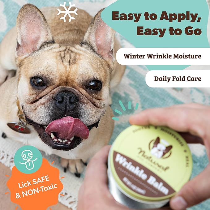 Natural Dog Company Wrinkle Balm for Dogs – Dog Wrinkle Balm for Skin Folds, Facial Creases & Wrinkles, Lick-Safe Wrinkle Cream for Bulldogs, Pugs & Bully Breeds, Daily Winter Skin Care, 4 oz Tin