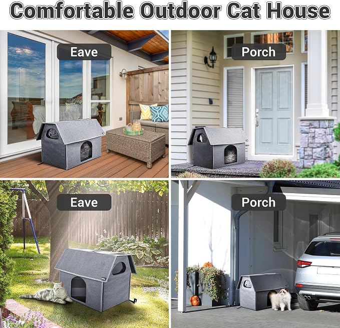 MIU Color Outdoor Cat House, Extra Large Weatherproof Cat Houses for Outdoor Cats, Warm Feral Cat Shelter with Removable Soft Mat, Big Cat Bed, 20.5"x17.5"x16.6" | Insulated Feral Cat Shelter with Removable Soft Mat, Easy to Assemble,20.5"x17.5"x16.6"