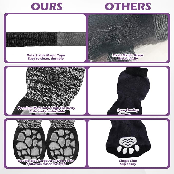 EXPAWLORER Anti Slip Dog Socks to Prevent Licking Paws,Winter Dog Boots & Paw Protectors,Dog Booties for Hardwood Floors with Grippers,Dog Shoes for Hot/Cold Pavement Small Medium Large Senior Dog