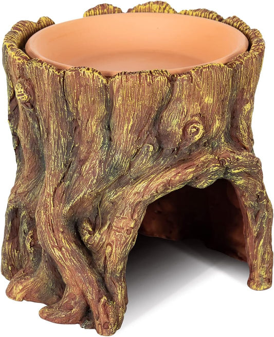 REPTIZOO Reptile Hide Cave Resin Moisture Keeping Reptile Cave with Clay Water Basin Humidifying Help Shedding for Leopard Gecko