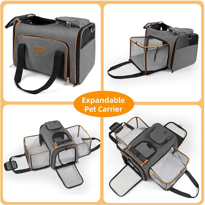 Cat Carrier,Portable Pet Carrier Bag for Cats and Small Dogs,Foldable Soft-Sided and Scratch-Proof mesh Cat Bag Pet Carriers,Airline Approved Pet Carrier,Pet Travel Carrier Up to 15 Lbs,Grey