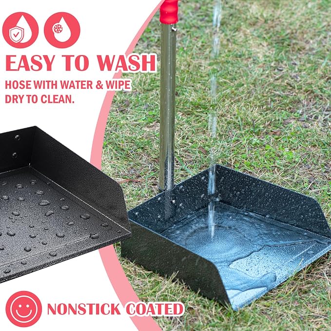 FUSBUNTY Dog Pooper Scooper Set, Pooper Scooper for Dog, Heavy Duty Stainless Steel Rake with Extra Large Tray & Spade No Bending Clean Up for Pet Waste Removal, for Grass, Dirt Or Gravel.