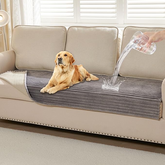 HAOMAIJIA Waterproof Couch Cover for Dogs Washable,Faux Fur Pet Couch Covers for Sofa,Soft Dog Bed Cover Non-Slip Couch Covers for 3 Cushion Couch Sofa Pet Friendly (Grey, 35" x 74")
