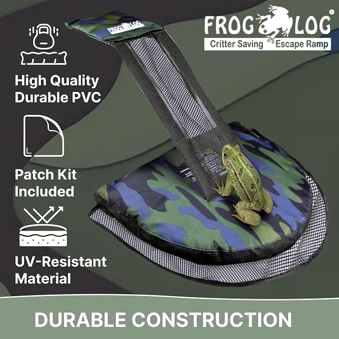 SWIMLINE HYDROTOOLS Frog Log - Small Animal Saving Escape Ramp for Pools & Spas - Heavy Duty Material Pool Critter Escape Ramp - Reduces Maintenance - Camo