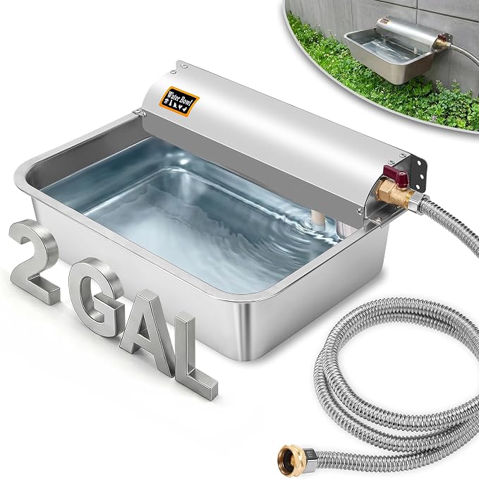 Automatic Pet Water Dispenser - 304 Stainless Steel Auto-Fill Water Bowl for Dogs - Poultry & Livestock - Float Water Level Control - 3/4" GHT Faucet Compatible - Wall Mount/Ground Use