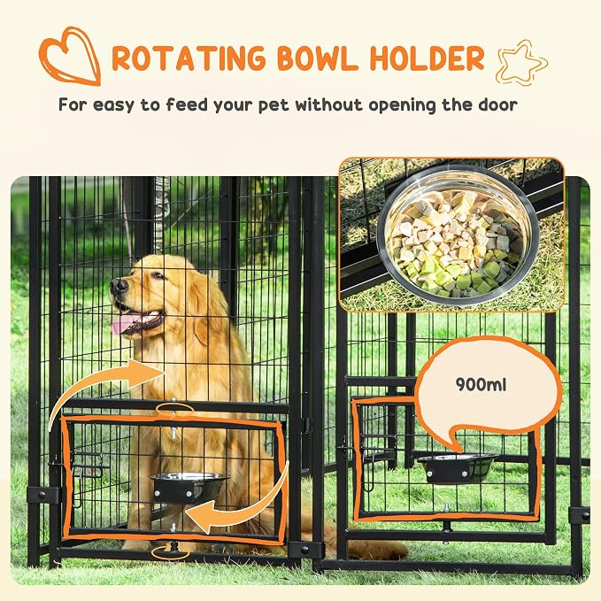 PawHut 8' x 4' x 6' Dog Kennel Outside, Welded Wire Outdoor Dog Kennel Run with 360° Rotating Bowls, Waterproof & UV Resistant Cover, for S&M&L Breeds, Chickens, Ducks, Green | Welded Wire Dog Kennel Outside Run, Waterproof & UV Resistant Cover, for S&...