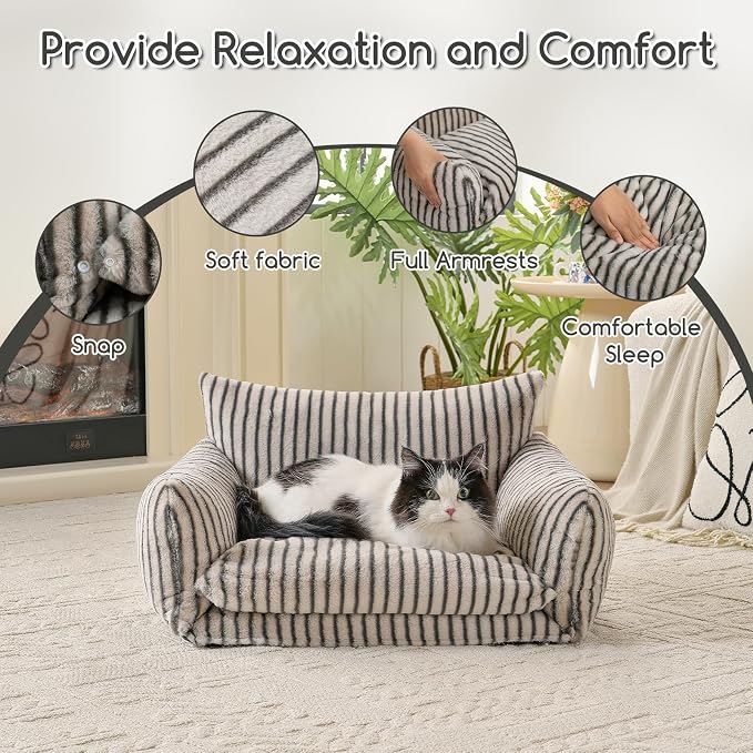 Hollypet Cat Bed Small Dog Orthopedic Couch Beds for Pets up to 20 lbs | Fluffy Multifunctional Double-Layer Warming Kitten Pet Couch Orthopedic Beds with Machine Washable Cover and Non-Slip Bottom