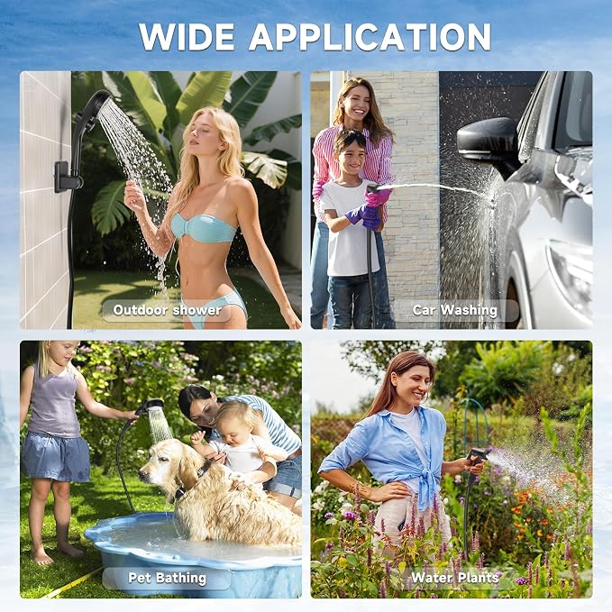vignuto Portable Shower for Camping, Rechargeable Camping Shower Pump with LED Display of Battery Level and Temperature