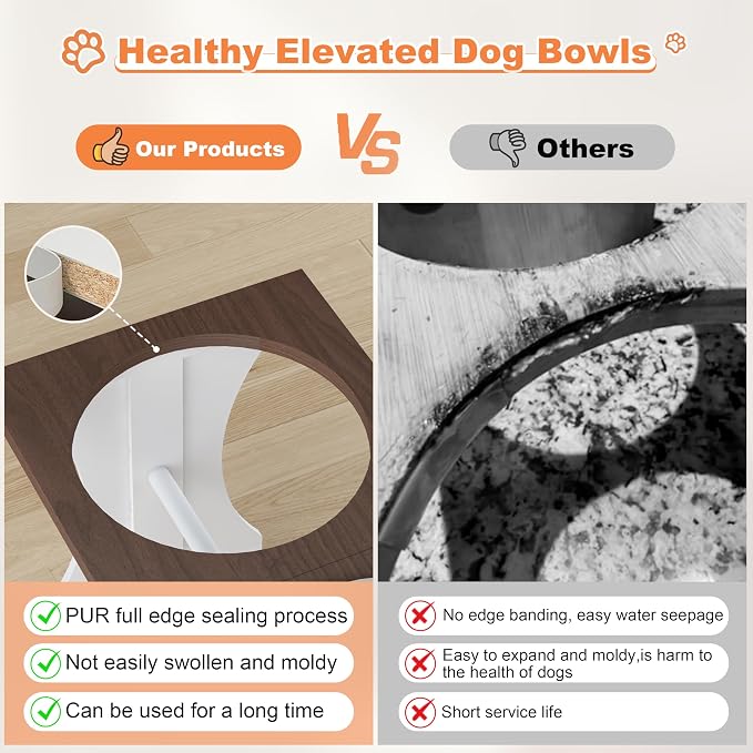 Piskyet Elevated Dog Bowls,Dog Bowl Stand, 3.5Cups6''H_30 oz Bowl-Farmhouse | Farmhouse Dog Bowls Stand, Raised Dog Bowl with 2 Stainless Steel Wooden Dogs Bowls for Small Size Dogs