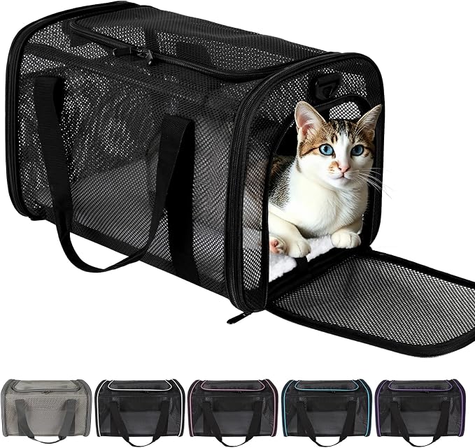 Dog Carrier Pet Carrier for Small Medium Cats Dogs Puppies up to 16 Lbs, TSA Airline Approved, Soft Sided, Collapsible Cat Bag Carrrier (Black, 17 * 11 * 11)